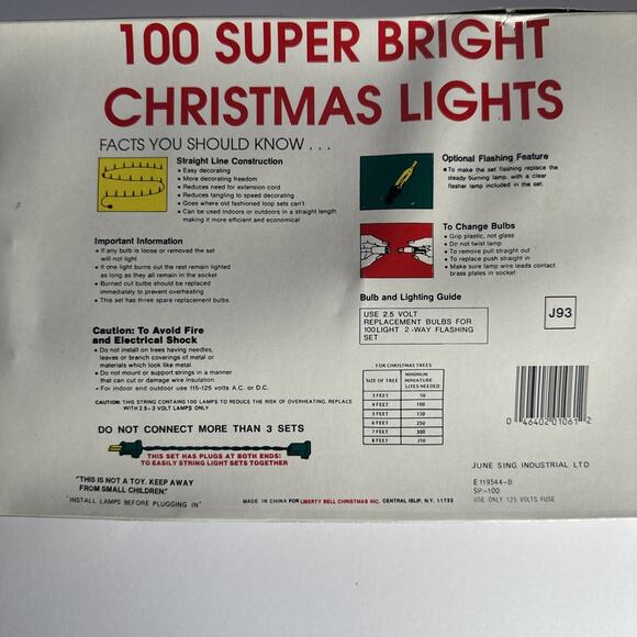 Vintage Liberty Bell 100 Super Bright Christmas Lights Indoor Outdoor w/ Box - Picture 4 of 4